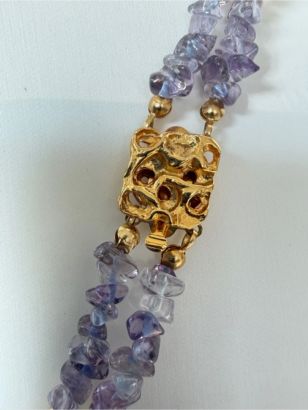 22” citrine, aquamarine, amethyst, peridot chip necklace w/ gold box clasp!